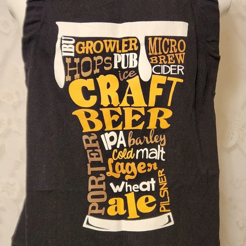 Craft Beer IPA Ale Bib Apron Black Adjustable Xtra Long Tie 100% Cotton